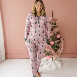 Pink Twinkling Trees - Women's Bamboo Viscose Pajama Set -Umweltfreundlicher Windel Geschäft 11044