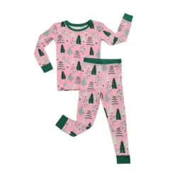 Pink Twinkling Trees Two-Piece Bamboo Viscose Pajama Set -Umweltfreundlicher Windel Geschäft 11063