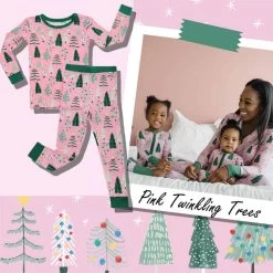 Pink Twinkling Trees Two-Piece Bamboo Viscose Pajama Set -Umweltfreundlicher Windel Geschäft 11065