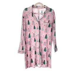 Pink Twinkling Trees Women's Bamboo Viscose Long Sleeve Sleep Shirt