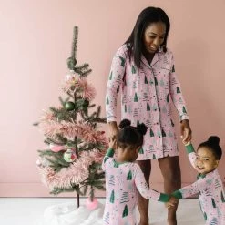 Pink Twinkling Trees Women's Bamboo Viscose Long Sleeve Sleep Shirt -Umweltfreundlicher Windel Geschäft 11472