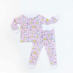 Pink Breakfast Buddies Two-Piece Toddler/Kids Bamboo Viscose Pajama Set -Umweltfreundlicher Windel Geschäft 4413