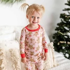 Pink Gingerbread Two-Piece Bamboo Viscose Pajama Set -Umweltfreundlicher Windel Geschäft 6371