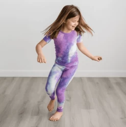Purple Watercolor Two-Piece Bamboo Viscose Pajama Set Short Sleeve -Umweltfreundlicher Windel Geschäft 9159