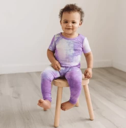 Purple Watercolor Two-Piece Bamboo Viscose Pajama Set Short Sleeve -Umweltfreundlicher Windel Geschäft 9160
