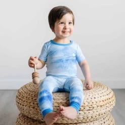 Blue Watercolor Two-Piece Bamboo Viscose Pajama Set Short Sleeve -Umweltfreundlicher Windel Geschäft 9164
