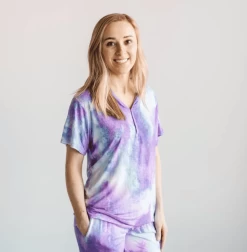 Purple Watercolor Women's Bamboo Viscose Short Sleeve Top